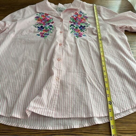 Linea by Louis Dell'Olio Pink Stripe Colorful Embroidered Flowers Blouse Size XL - Picture 6 of 6